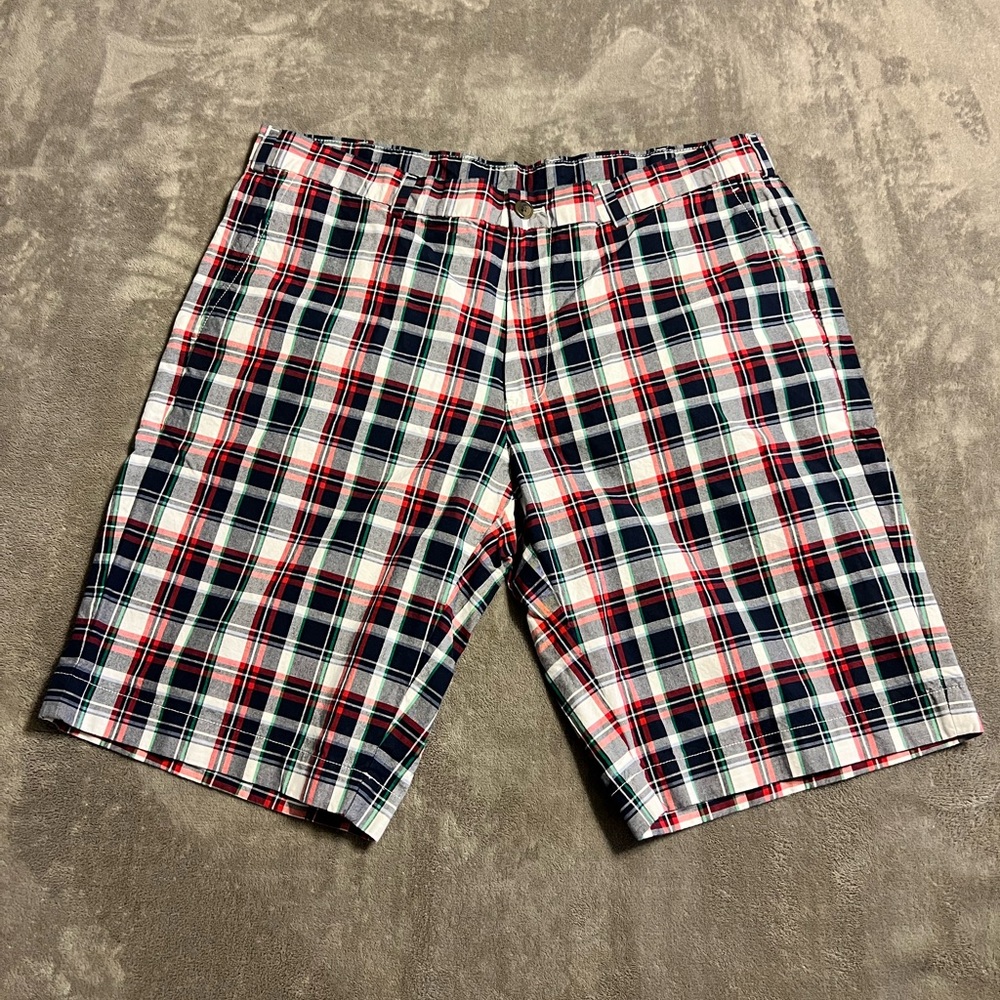 Brooks Brothers 346 Men 38 Red Blue Plaid Chino Shorts Slash Pockets Preppy Golf